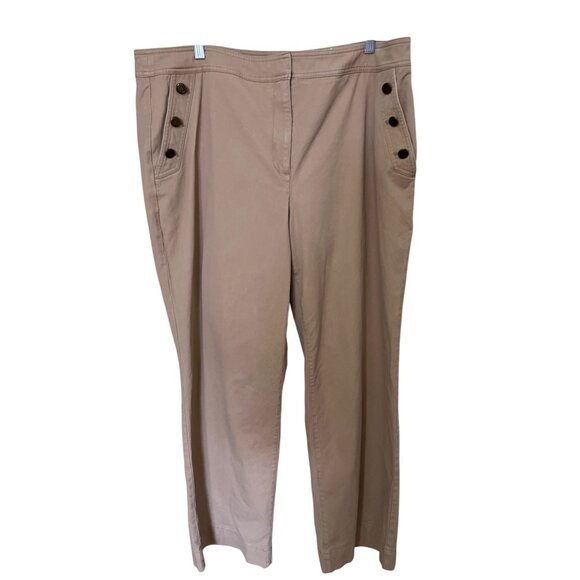 Talbots Khaki Wide-Leg Pants Side Button Details Size 16 - Picture 1 of 11